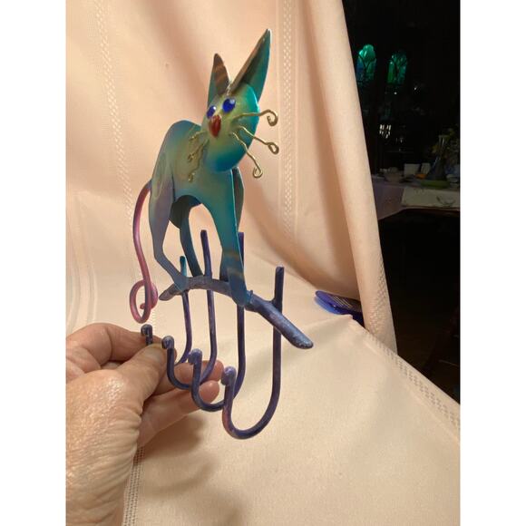 Meow Meow Whimsical Cat Key Holder Rack 4 Hooks All metal bright colors EUC - Picture 12 of 13